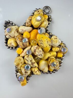 Vintage Yellow turquoise Stone pendant of Texas with Rhinestone Accents